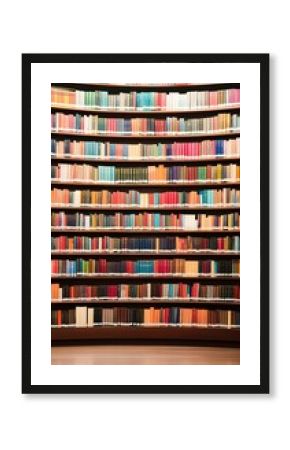 Round bookshelf in public library, generation AI 