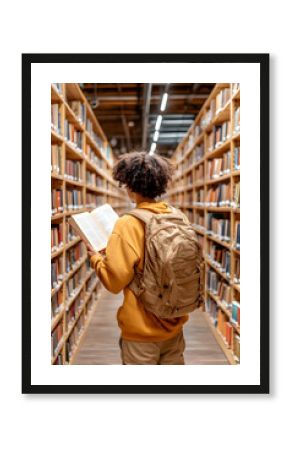 Student reading book in library