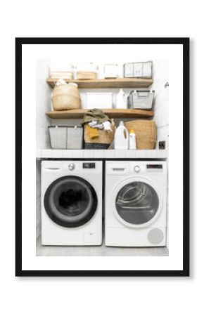 Domestic laundry room in white tones