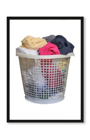 Laundry basket full of various clothes - isolated on transparent background