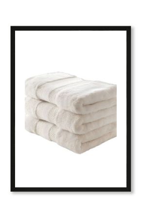 [Transparent Background PNG]Stack of White Bath Towels Isolated on White Background