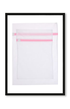Two white empty mesh laundry bag isolated on white background