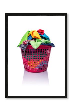 A basket with laundry on a white background.