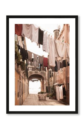 Street with laundry lines, Venice, Italy