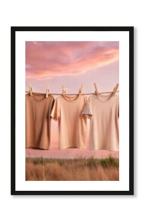 Soft-Colored T-Shirts on a Clothesline Against a Vibrant Sky