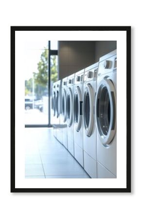 empty public laundry room with washing machines and dryers