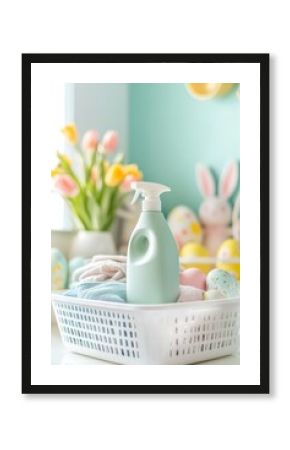 Easter laundry with cleaning spray and decorations