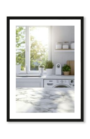 Bright and modern kitchen with natural light and a laundry area