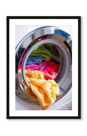 Close-up Of Clothes In Washing Machine, Laundry Day, Household Chores, Cleaning Clothes