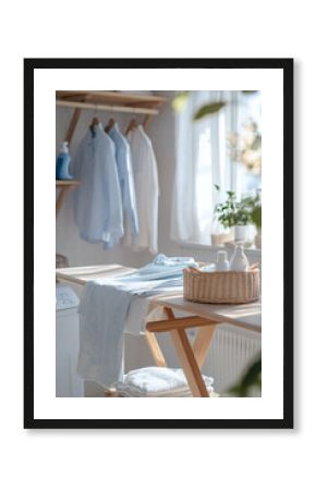 Laundry room with fresh linens and sunlight.