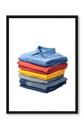 A stack of colorful, such as t-shirts and jeans, neatly folded on top of each other against on Png Format and Transparent Background