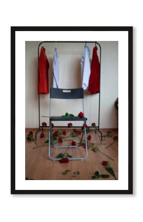 Roses clothes on hangers.