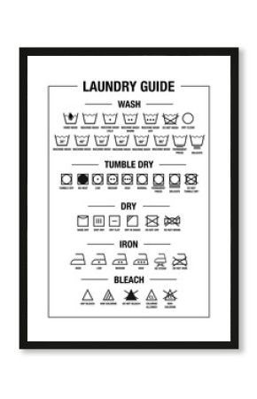 Laundry guide, washing, care signs, textile symbols, printable, transparent background, PNG image