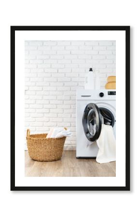 Washing machine and basket in a laundry room