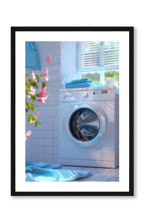 Empty indoor laundry room with washing machine