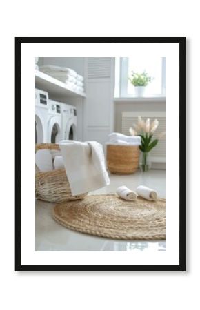 A white washing machine with clothes, placed either in the kitchen or laundry room