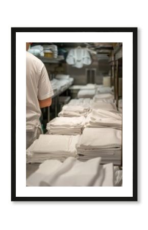 Restaurant Laundry Service with Clean, White Linens Being Sorted and Folded - High Standards of Cleanliness