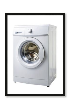Modern White Washing Machine. A sleek and efficient white washing machine, ideal for household laundry needs. Isolated on transparent background, png.