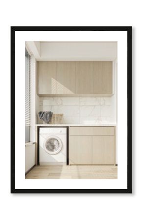 3D render laundry cabinet with washing machine.3D render