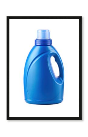 Compact blue detergent bottle with flip top cap, ideal for laundry and cleaning purposes. Isolated on transparent background, png.