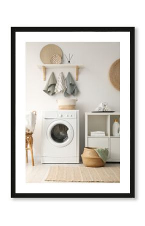 Washing machine and towels in laundry room