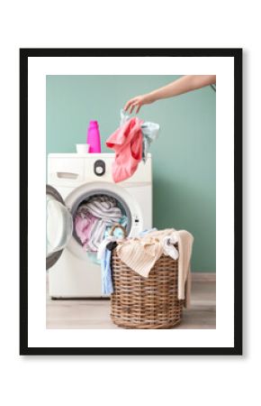 Woman doing laundry at home