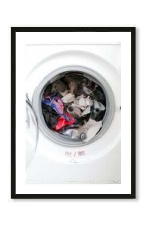 Washing machine filled with plastic waste representing micro plastic waste pollution during laundry