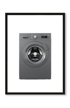 Gray, front-loading washing machine, digital display