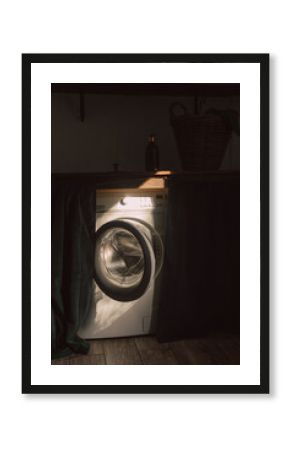Sunlight over washing machine in laundry room