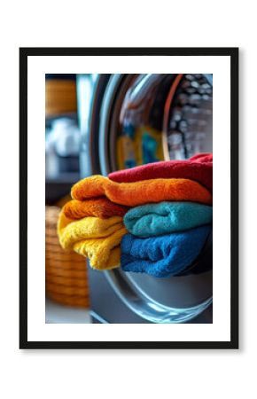 Colorful towels in a washing machine drum.