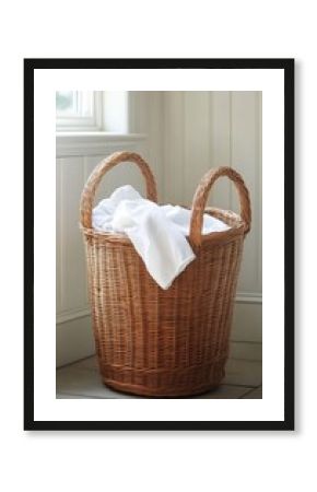 Elegant wicker laundry basket  a stylish solution for organizing your clean clothing effortlessly