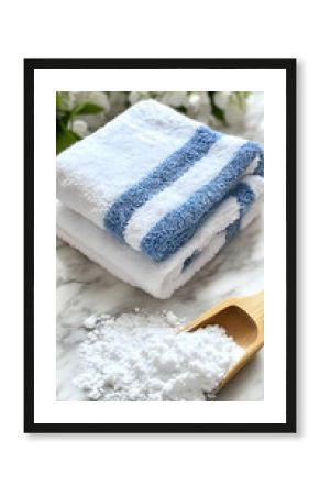 Fresh towels, laundry powder, marble