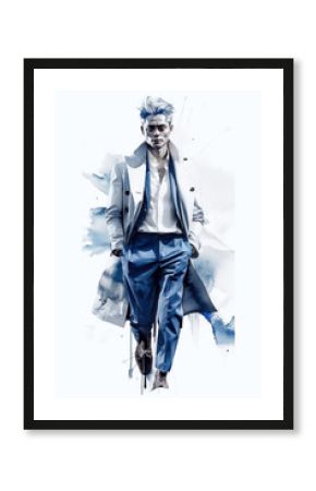 Stylish handsome man in fashion clothes. Fashion man. Hand drawn male model.