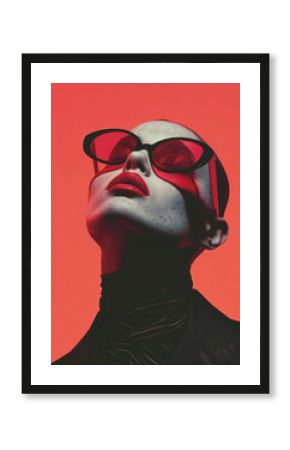 Bold fashion portrait with striking red accents. Generative AI image