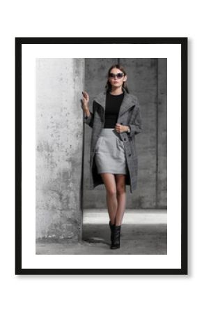 high fashion portrait of young elegant woman outdoor.