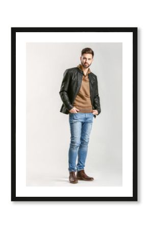 Handsome stylish man on light background