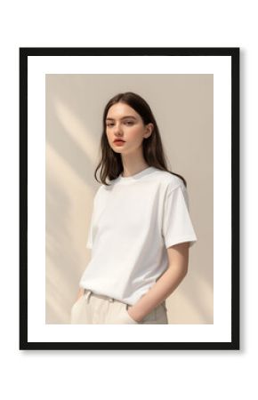 White t shirt mockup woman fashion apparel clothing casual blank design