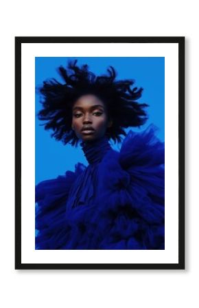 Elegant woman in bold blue fashion statement