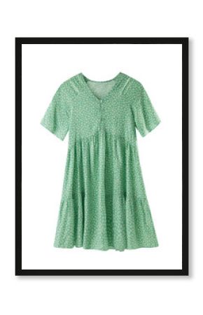 Summer child's green dress isolated on white. Girl's  fashion clothes floral print.