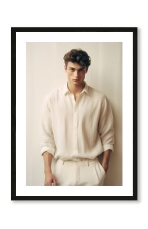 Cream shirt fashion adult man.