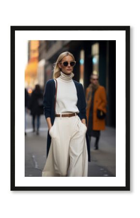 businesswoman woman model walking in the city during autumn fall fashion editorial lifestyle nyc fashion week 