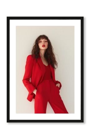 Captivating elegance in bold red attire exuding confidence and style during a contemporary fashion shoot