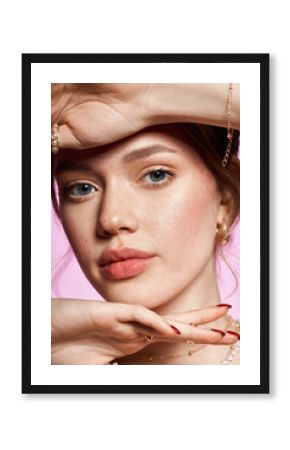 Captivating elegance of a young woman showcasing modern beauty and charm in spring fashion