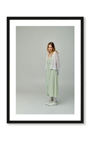 Stylish young woman showcasing spring fashion with a fresh and vibrant look