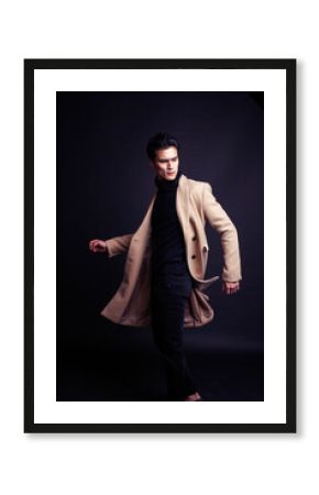 handsome asian fashion looking man posing in studio on black background, lifestyle modern people concept