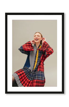 Laughing stylish woman fashion portrait