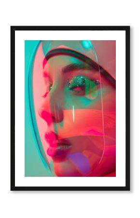Abstract futuristic fashion portrait of woman in neon colors, fine art photography