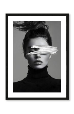 Black and white fashion portrait of a beautiful woman with her hair in a bun