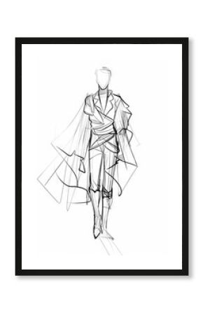 Modern High Fashion Sketches on White Paper Showcasing Female Stylish and Contemporary Designer Clothing