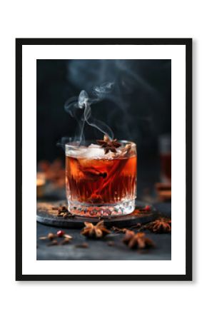 autumn cocktail with star anise and cinnamon in a smoky old fashioned glass